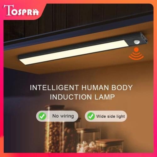 Ultra-Thin Night Light 20/40cm LED Under Cabinet Light PIR Motion Sensor USB Rechargeable Lamp For Kitchen Cupboard Install lamp