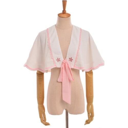 Vintage Sakura Embroidery Lolita White Short Cape