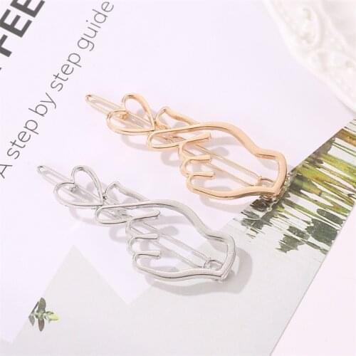 Heart Shape Gesture Hollow Golden White Woman Hair Accessories Hair Clips & Pins Geometric Alloy Barrette Girls Headwear