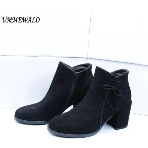 UMMEWALO Boots Women Suede Leather High Heel Boots Qualiy Round Toe Shoes Ladies Casual Autumn Winter Shoes botines mujer