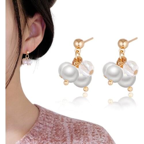 CRLEY 2019 New Pearl Stud Earrings silver pin earring Round fresh Fashion Cool Summer Elegant Charming Pearl Earrings For Women