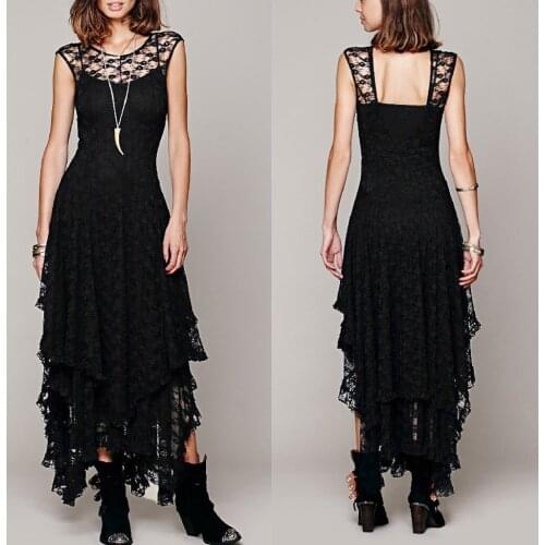 Gothic punk dress Plus size Womens Elegant Victorian Party High Waist Asymmetrical dress Black Lace Punk Gothic dress#0626G30