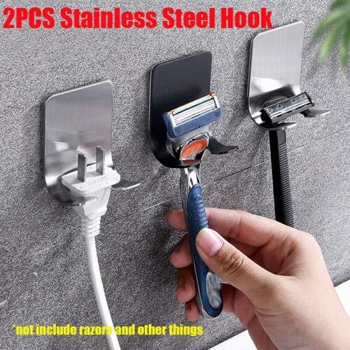 2 Pcs Punch Free Razor Holder Storage Hook Wall Shaving Shaver Shelf Rack Bathroom Razor Rack Wall Bathroom Accessories
