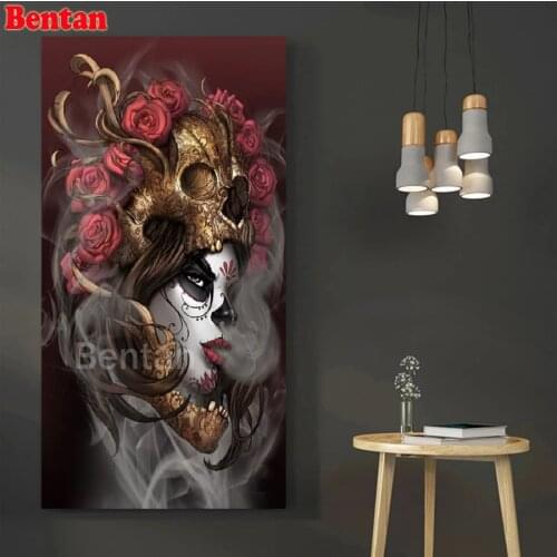 New Arrival Diamond Painting Halloween Skull Woman Rose Diy Diamond Mosaic Rhinestone Embroidery Full Square Cross Stitch Kits
