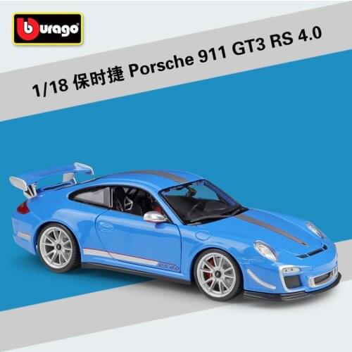 Bburago Diecast 1:18 911 GT3 RS 4.0 Blue White Sport Car High Simulation Vehicle Alloy Model Car