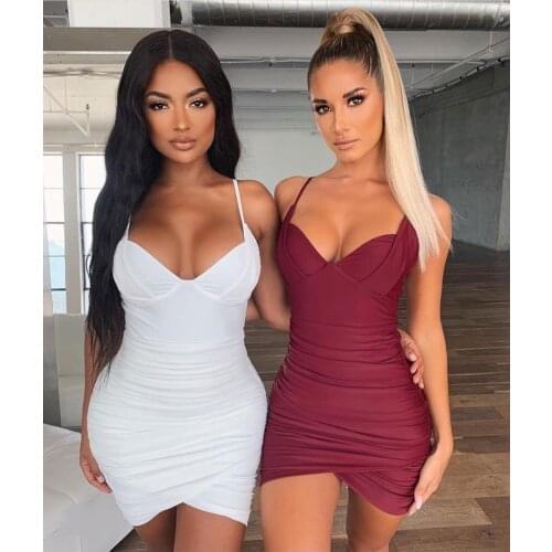 Best seller Mini Satin Dress Women Sexy Backless Cross Bandage Bodycon Party Dress Pleated Stretch Short Club Dress S-XL