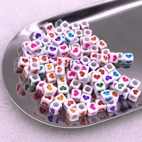 100pcs 6X6mm Spaced Acrylic Beads Love Heart Shape Beads for Jewelry Making DIY Charms Handmade Bracelet