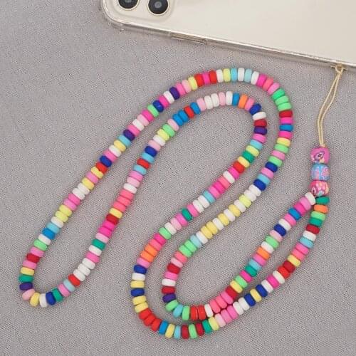 Go2Boho Chain For Mobile Necklace Colorful Beaded Lanyard Phone Chains Strap Clay Heishi Disc Beads Necklaces Women Jewelry 2021