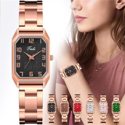 Women Fashion Rectangle Arabic Numbers Watches Luxury Rose Gold Quartz Watches Gift Clock Reloj Mujer Relogio Feminino