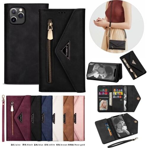 Crossbody Strap Flip Wallet Case For iPhone 12 Pro Max 11 Pro X XS Max XR 8 Plus 7 Plus 6S Plus 5 SE Protect Cover Lanyard Funda
