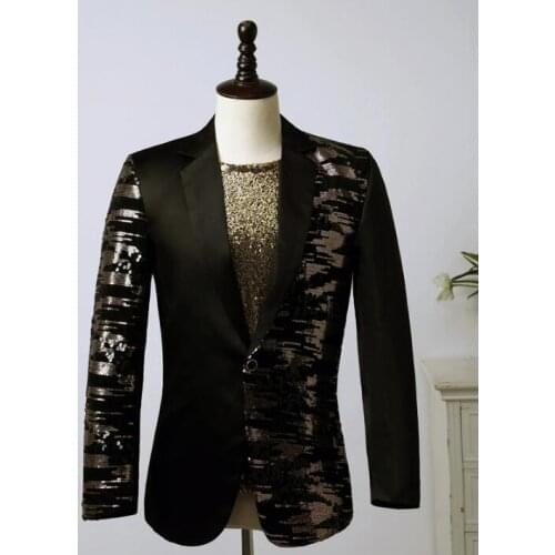 Black sequins blazer men suits designs jacket mens stage costumes for singers clothes star style dress punk rock masculino homme