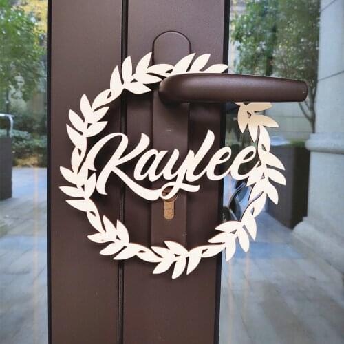 Wreath Floral Circle Name Rustic Sign Home Decor Round Welcome Sign Wooden Letters Nursery Kids Room Wall Door Hanger Decoration