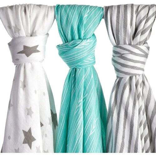 Baby swaddle blankets Softest Organic Bamboo muslin cotton for Newborn Blankets Unisex 3 Pack 47"x47"(White - Grey - Green)