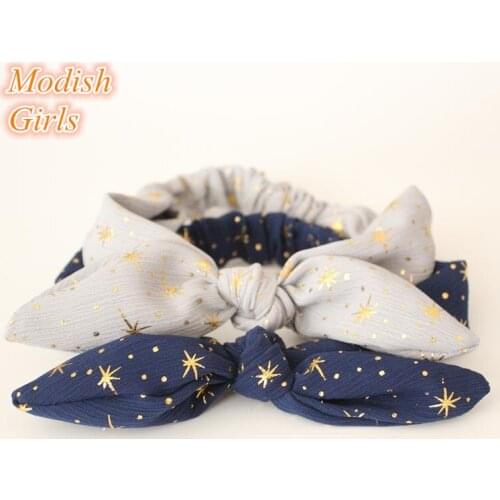 Gold Stars Design Headbands 10pcs/lot Hairbands Girls Free Shipping Silver Gray Blue Elastic Headband Navy Blue Rabbit Hairbands
