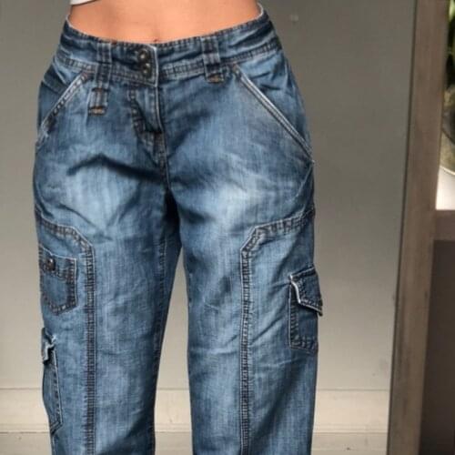 New Streetwear Women High Waist Jeans Fashion Pockets Patchwork Baggy Cargo Pants Autumn Oversize Pants women Vintage Denim ins