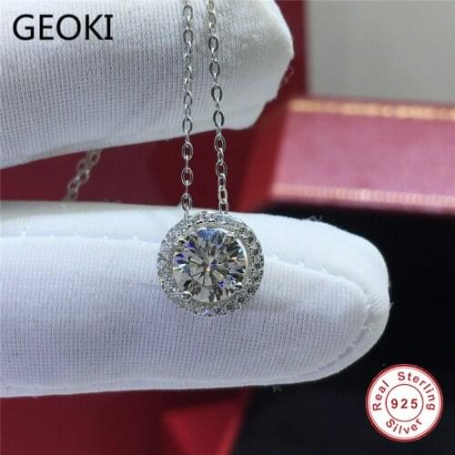 Geoki Passed Diamond Test 1 Ct Round Perfect Cut D Color VVS1 Moissanite Bubble Pendant Necklace Women 925 Sterling Silver Chain