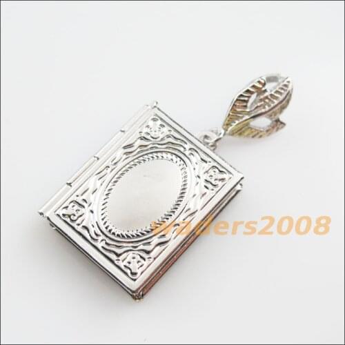 3Pcs Dull Silver Plated Square Picture Locket Frame Charms Pendants 19x23mm