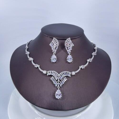 2021 NEW fashion CRYSTAL water drop CZ zircon necklace earring set wedding bride banquet dressing jewelry set free shipping