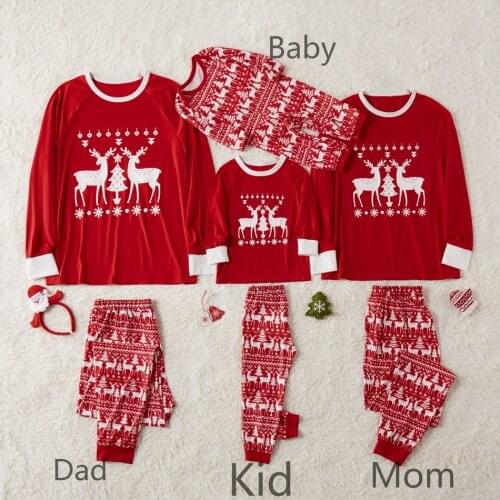 2pcs Family Matching Clothes Christmas Pajamas Set Fashion Casual Xmas Nightwear Adult Kids Pajamas Set Baby Romper Sleepwear