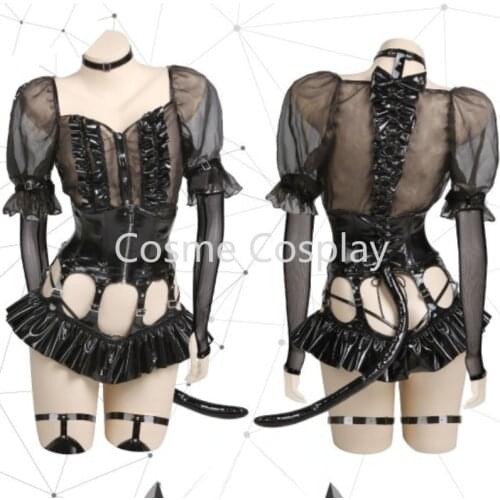 Cos Anime Cat Cosplay Costume Orange Tappy Black Coat of Paint Seperate Cats Ear Cute