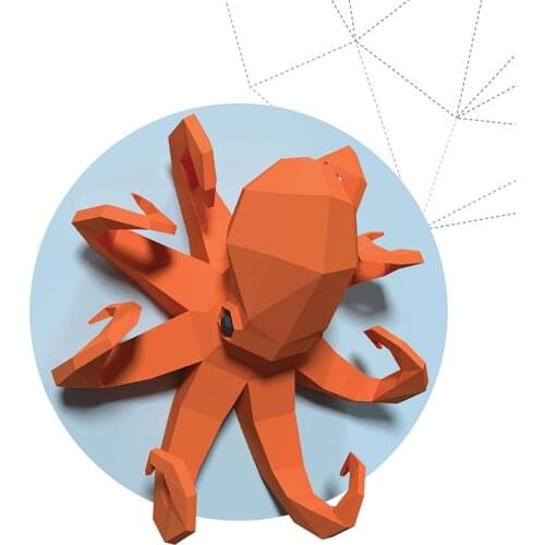 Red Octopus 3D Paper Model Marine Life Paper Sculpture DIY Wall Art Wall Decoration Crafts for Living Room Home Decor