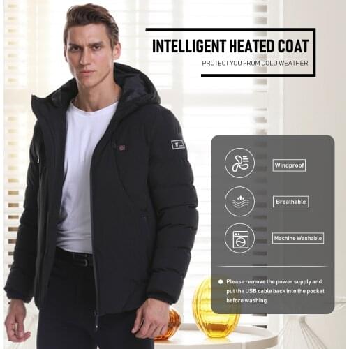 Men Heated Coat USB Electric Warm Jackets Thick Winter Hoodie for Outdoor Sports Winter Skiing Skateboard Camping Equipment