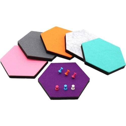 Set Of 6 Hexagon Felt Pin Board Self Adhesive Bulletin Memo Photo Cork Boards Colorful Foam Wall Decorative Tiles With 6 Pushp
