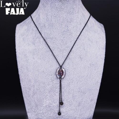 Stainless Steel Zircon Copper Flower Necklaces Women Black Color Double Layer Tassel Necklaces Pendants Jewelry collares NC1003