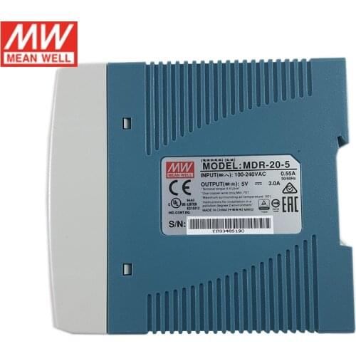 Original MEAN WELL MDR-20-5 15W 5V Switching Power Supply 110V/220V AC to 5V DC 3A DIN Rail Power Unit Ultra Slim PSU CB CE UL