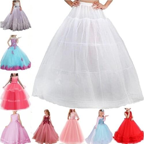 Fit 2-18Years White Petticoat for Girls Kids Children Crinoline Underskirt Flower Girl Party Dress Puffy Long Petticoat 3 Hoops