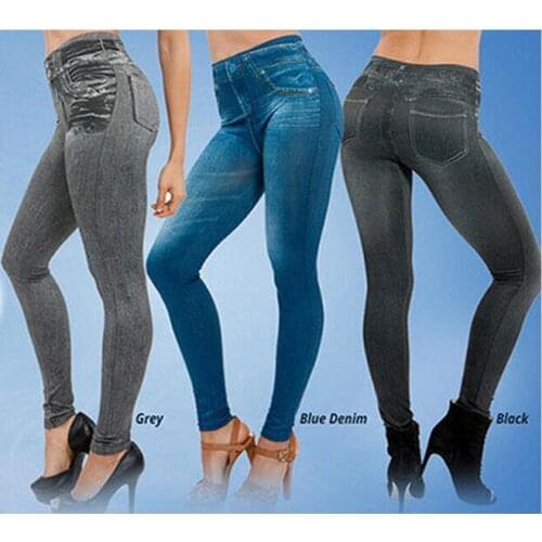 Plus Size Women Slim Leggings Jeans Sport Legging Woman High Waist Jeggings Fitness Black Gray Girls Leggings Sexy Disco Pants