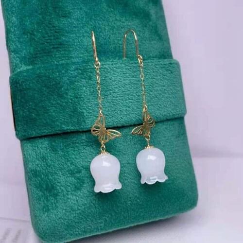 SHILOVEM 18k yellow gold real Natural white Jasper drop earring classic fine Jewelry women wedding gift 8*10mm myme0810551hby