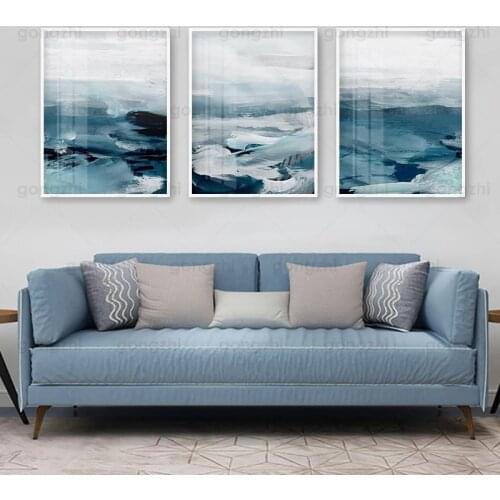 Nordic Canvas Painting Hd Oil Painting Seascape Blue Sea White Waves Spray Living Room Bedroom Dining Decor Printing Painting