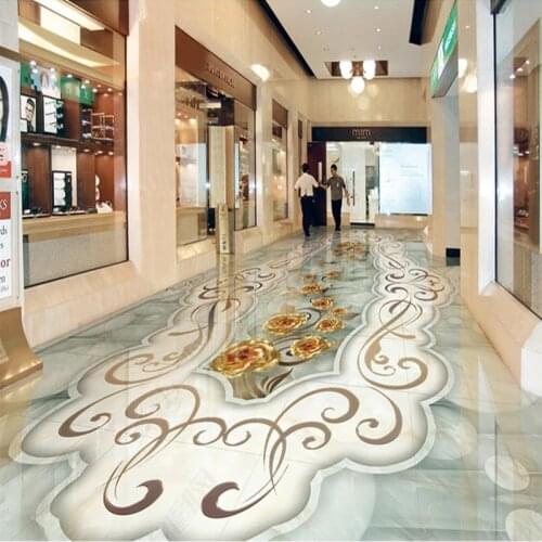 Modern Marble Floor Wallpaper 3D Living Room Bathroom Hotel Floor Tile Mural PVC Self-Adhesive Waterproof Sticker Flower Fresco