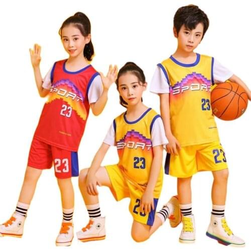 SPORT 23# Childrens summer basketball Jersey suits ,boys short-sleeved fake two-piece clothes Girls Basketball Uniforms Kits
