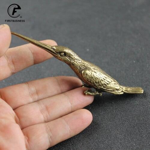Pure Copper Kingfisher Tea Needle Statue Desk Decoration Ornament Antique Woodpecker Bird Miniature Figurines Incense Stick