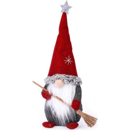 Standing Santa Claus with Broom Christmas Dwarf Gnome Doll Ornaments Cute Cartoon Dwarf Elf Home Decor Christmas Celebration
