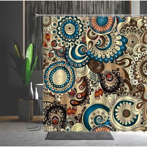 Bohemian Shower Curtain Waterproof Cloth Mandala Flower Color Printed Bath Curtains Multi-size Bathroom Screen With Hooks