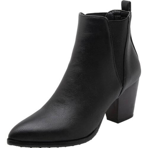 Big Size 9 10 11-15 boots women shoes ankle boots for women ladies boots shoes woman winter Elastic sleeve tip thick heel