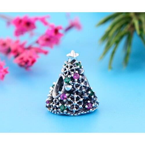 Authentic 925 Sterling Silver Christmas Tree Snowflake Cherry Bead Fit Original Charm Bracelet Jewelry For Making Women Berloque