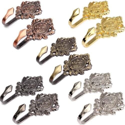 2pcs/set Rose Pattern Vintage Alloy Drapery Curtain Holdbacks Tieback Hooks Towel Curtain Hook Accessories