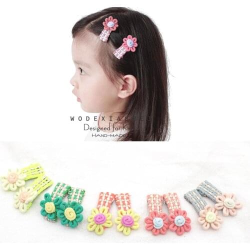 2pcs/Pair Cute Colour Flower Hair Clips Set Hairpins For Gilrs Baby Hairgrips Handmade Kids Hair Accessories Barrettes Headwear