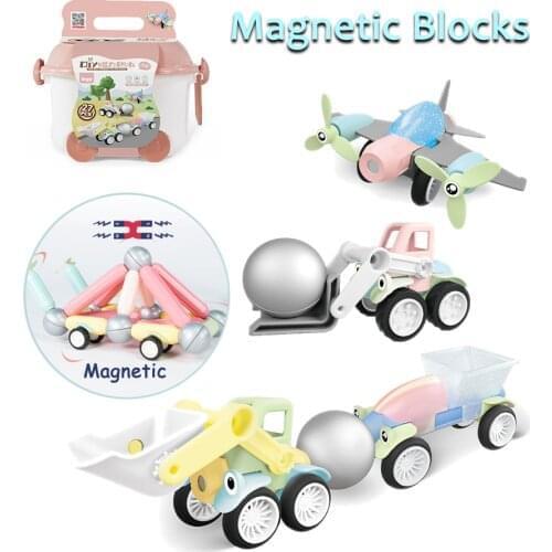 60Pcs Magnetic Blocks Car Construction Toys DIY Magnets With Balls Building Designer Block Set Educational Toy Car For Kids