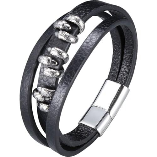Fashion Leather Wrap Bracelets Bangles Men Jewelry Stainless Steel Dragon Claw Magnetic Clasp Wristband Punk Accessories SP1007