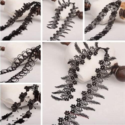 Black Water Soluble Lace Exquisite Embroidered Ribbons Collar Applique Trim Curtains Dress DIY Sewing Supplies