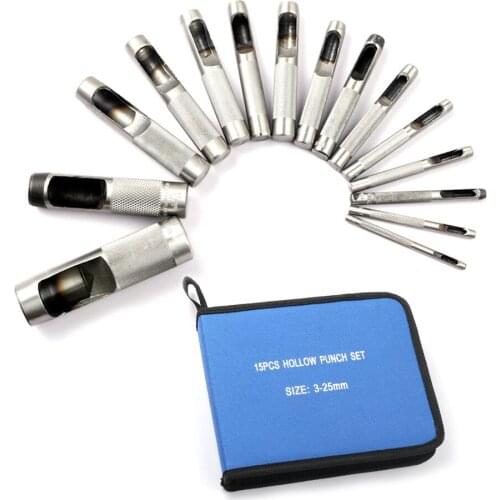 15 Pcs Professional leather craft diy punch hole tools 3mm - 25mm Oval Shape Hole Punch for Belt Watch Band Leather Working DIY