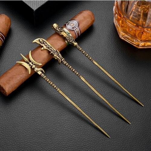 CIGARLOONG Cigar Pass Needle Brass Design Carved Portable Cigar Tool of Punch Cigar Accessories