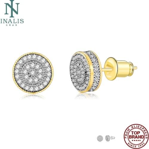 INALIS Small Round Stud Earrings For Women Full White 5A Clear Cubic Zirconia Female Anniversary Fashion Jewelry New Arrival