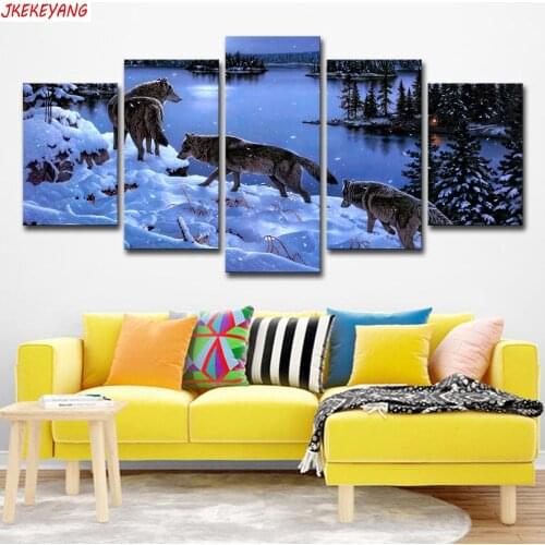 Full Square/Round Drill 5D DIY diamond painting 5pc Snow wolves Pictures mosaic Diamond Embroidery Wall Arts J2210