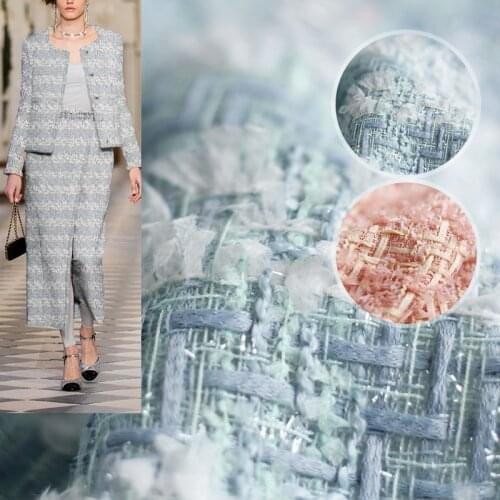 Red Raspberry France Tweed Blue Pink Fil-Lumiere Fabric Garment Material Autumn Women Coat Skirt DIY Sewing Cloth Freeshipping